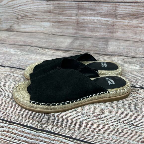 Eileen Fisher Milly Black Tumbled Nubuck Leather Espadrille Sandal Size 6.5 - Picture 5 of 12